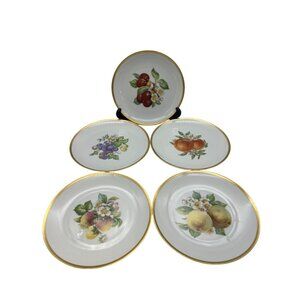 Vintage Hutschenreuther Fruit Salad Plate Lot of 5 Germany Gold Rim 8" 1960s